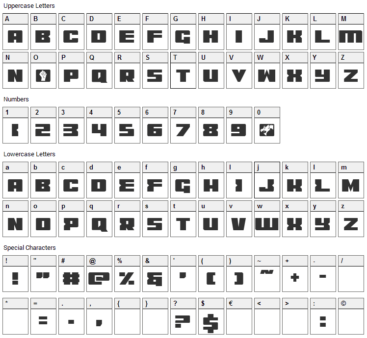 C.O.D.E.R. Font Character Map