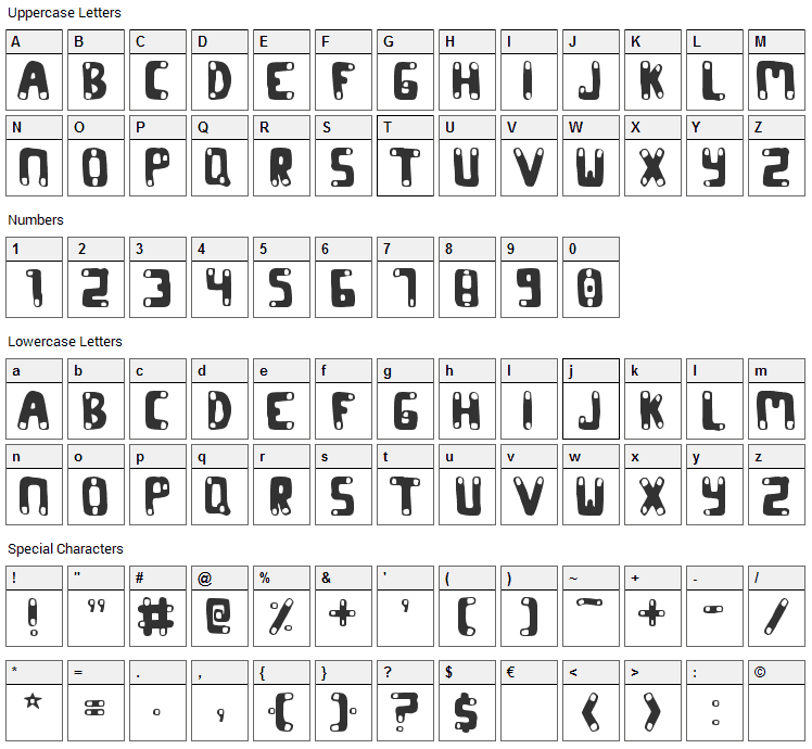 Codon Font Character Map