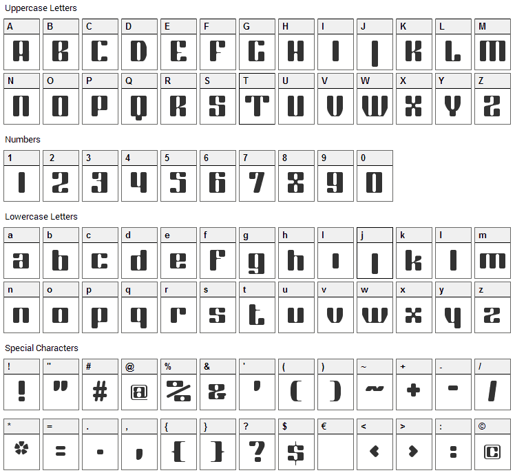 Coggers Tariqa Font Character Map