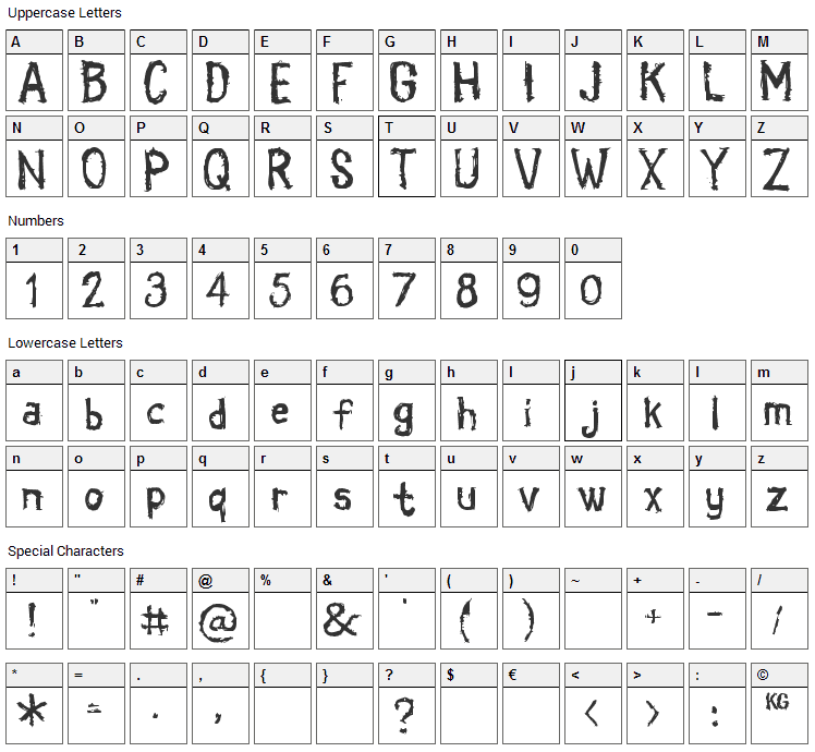 Coldbringer Font Character Map