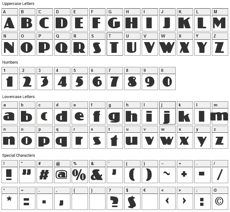 Coliseum Font Character Map