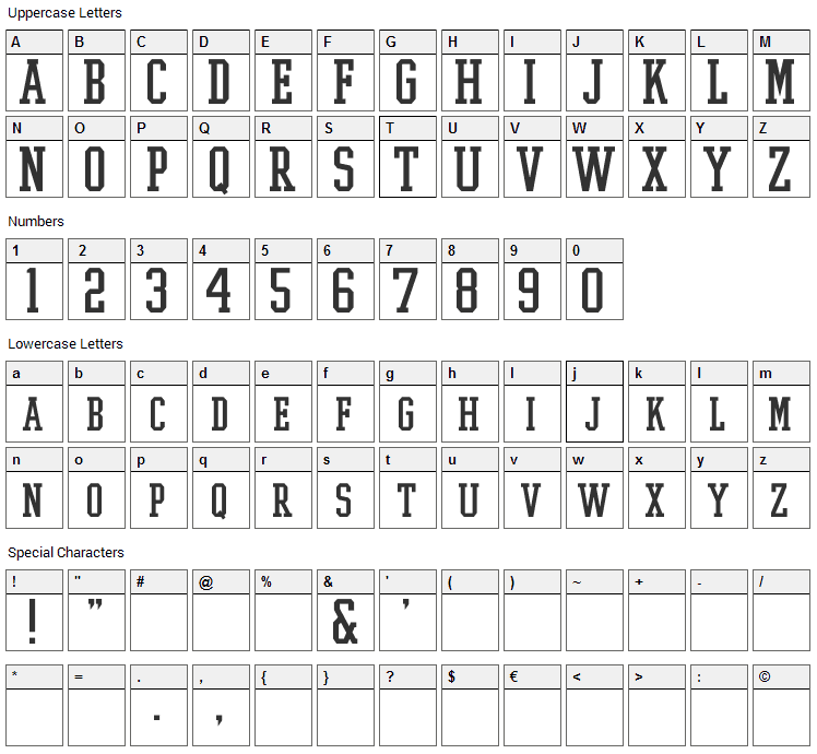 College Boy Font Character Map