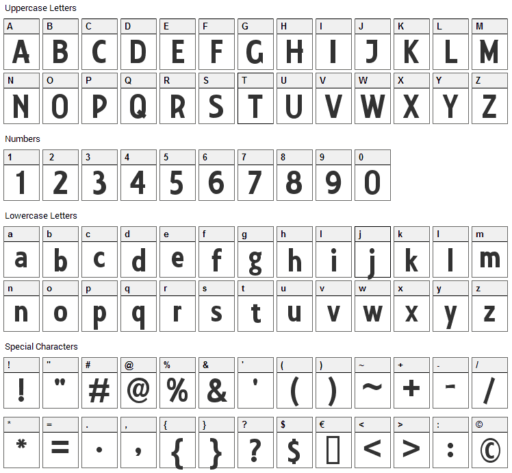 Collegiate Font Character Map