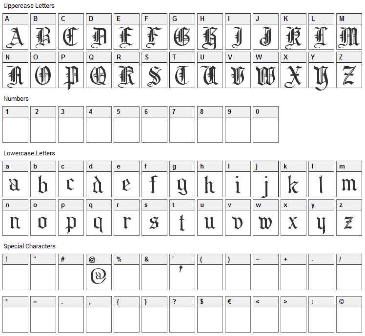 Collins Font Character Map