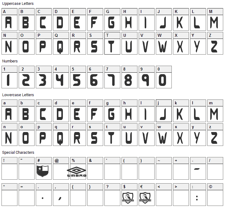 Colo Colo Umbro 2006 Font Character Map