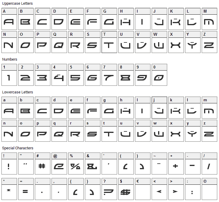 Colony Wars Font Character Map