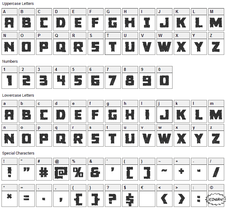 Colossus Font Character Map