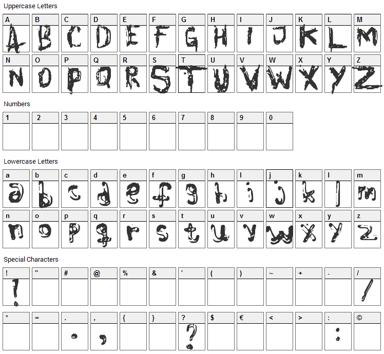 Colour Blind Font Character Map