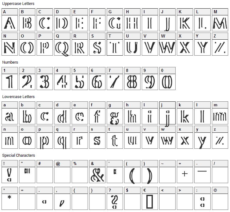 Colour Brush Font Character Map