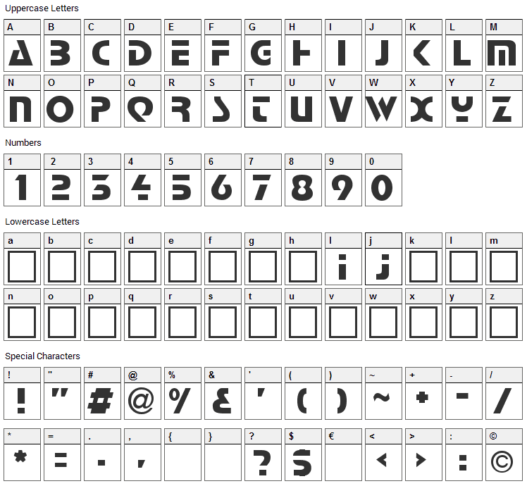 Comaro Font Character Map