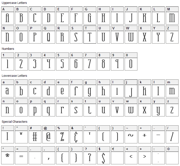 Combustion Font Character Map