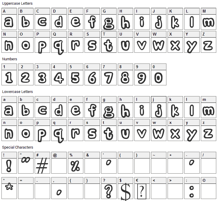 Comic Andy Font Character Map