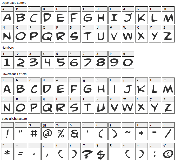 Comic Book Commando Font Character Map