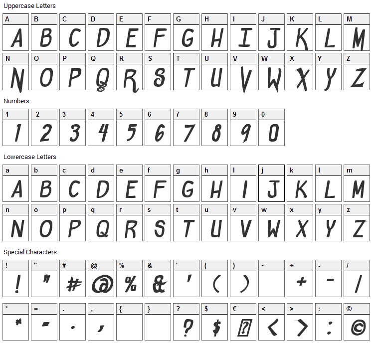 Comic Douche Font Character Map