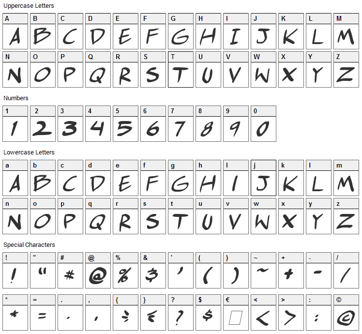 Comic Hustle Font Character Map