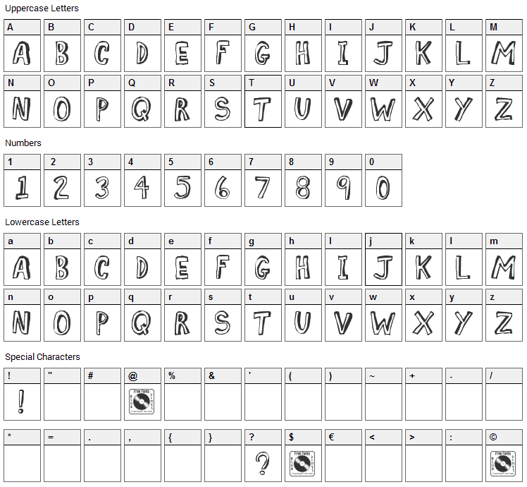 Comic Zine Font Character Map