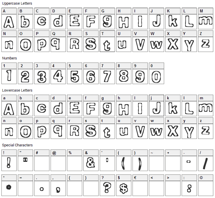 Comicate Font Character Map