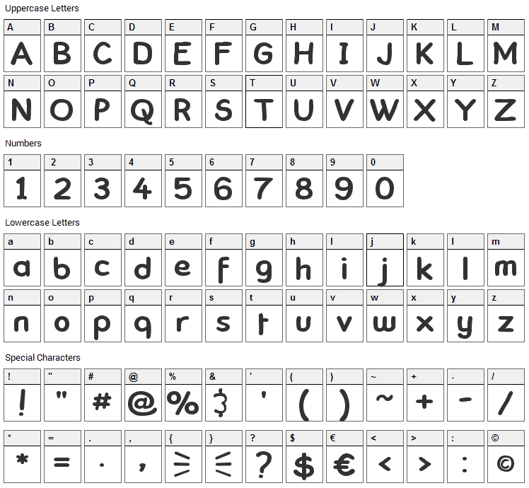 Comick Book Font Character Map