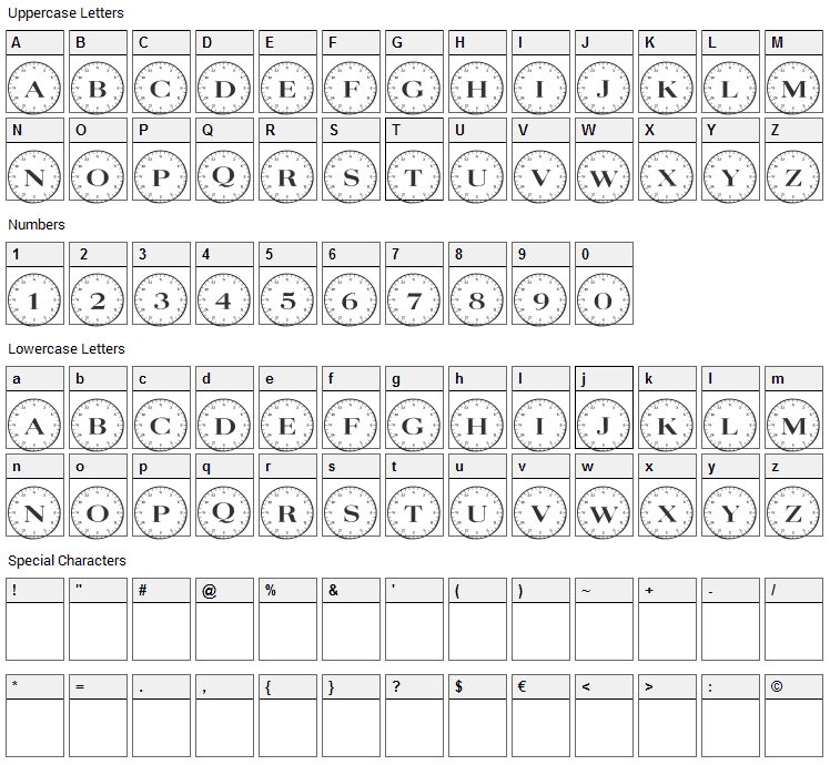 Compass Font Character Map