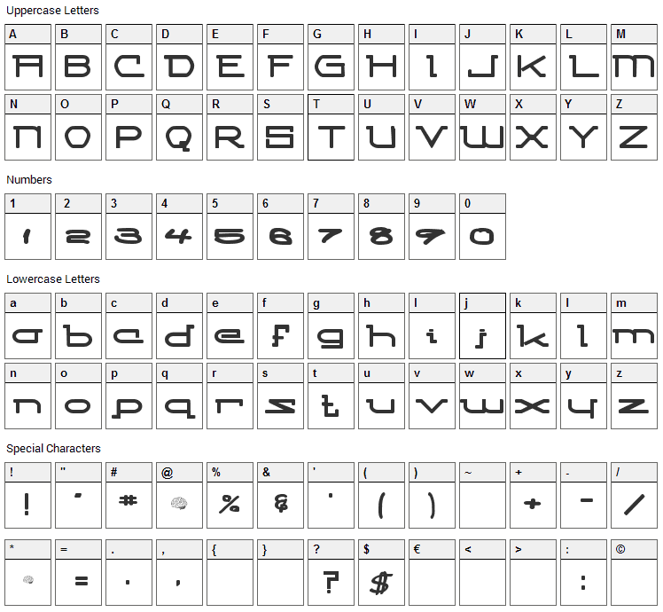 Competitor Font Character Map