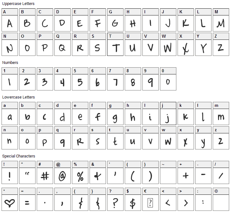 Complete in Him Font Character Map