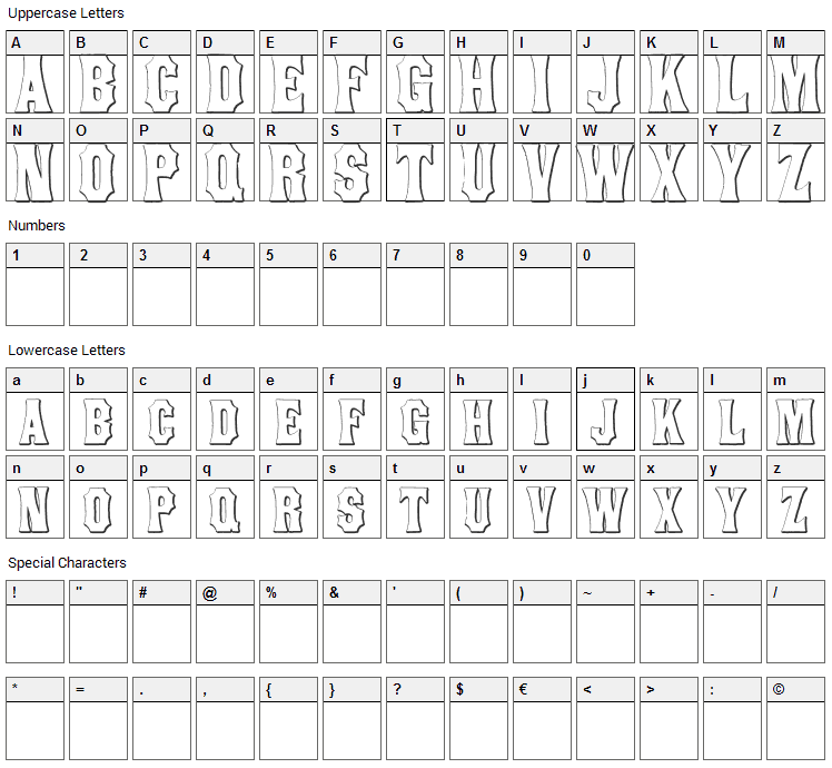 Concave Tuscan Font Character Map