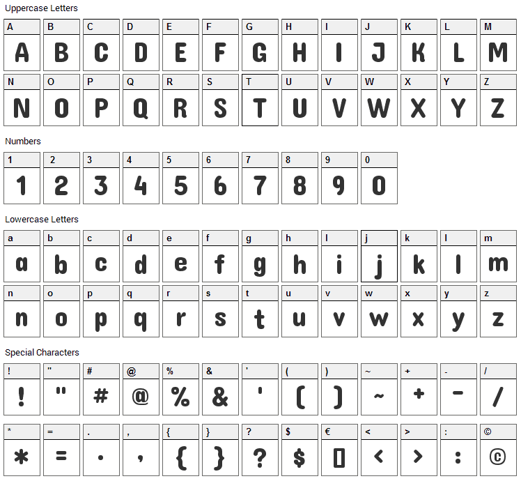 Concert One Font Character Map