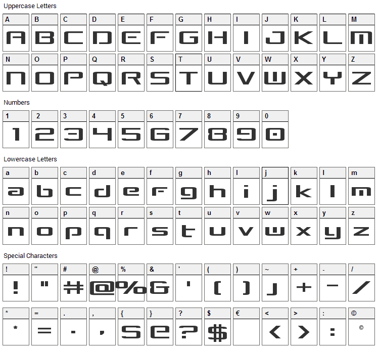 Concielian Break Font Character Map