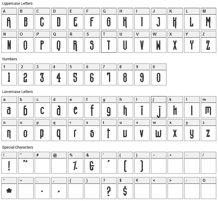 Concrete Shoes Font Character Map