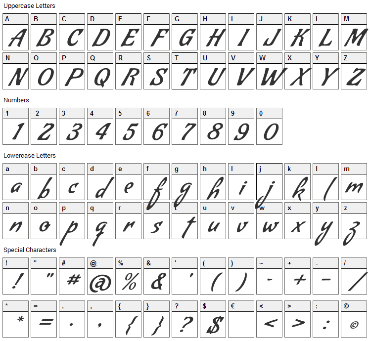 Condiment Font Character Map