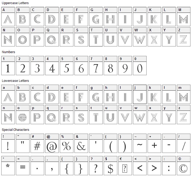 Confessions Font Character Map