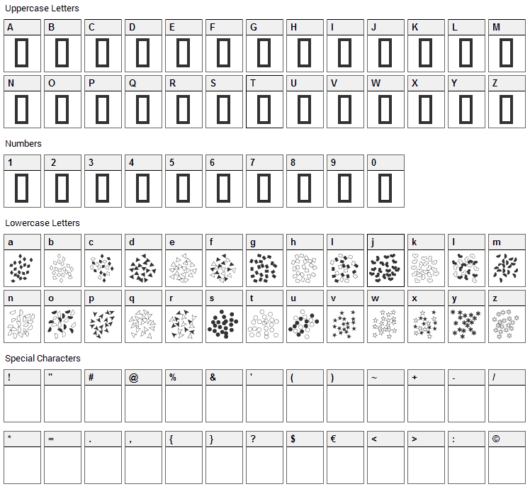 Confetti Font Character Map