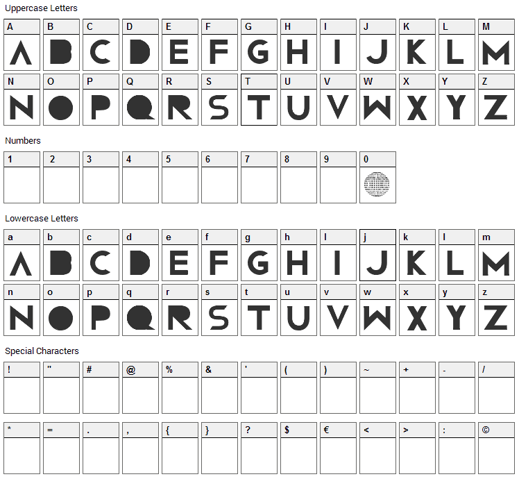 Confussion RNG Font Character Map