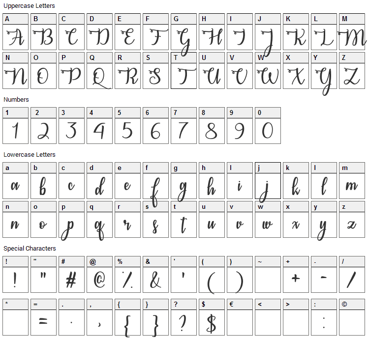 Congrats Calligraphy Font Character Map