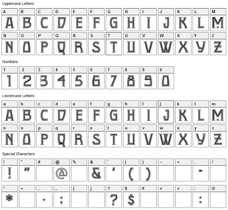 Conquistadorman Font Character Map