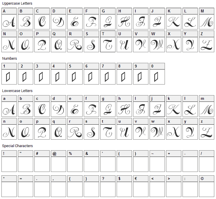 Constanze Initials Font Character Map