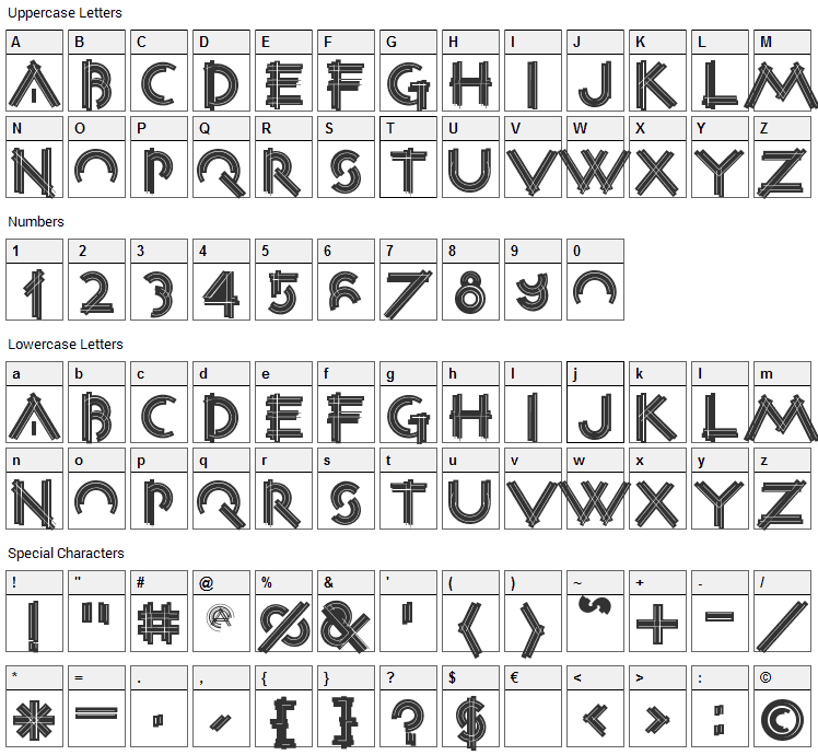 Construxia Black Inline Font Character Map