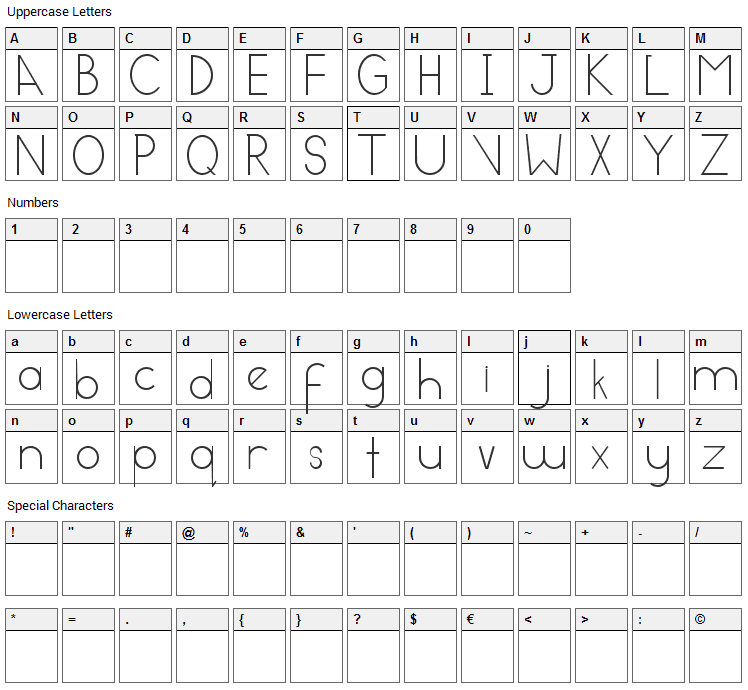 Contempory Modern Font Character Map