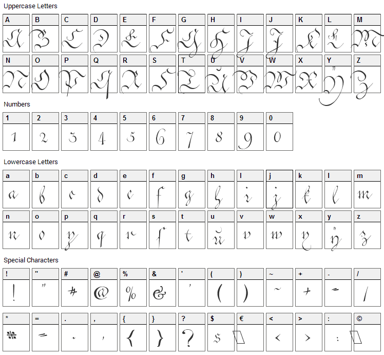 Contgen Kanzley Font Character Map