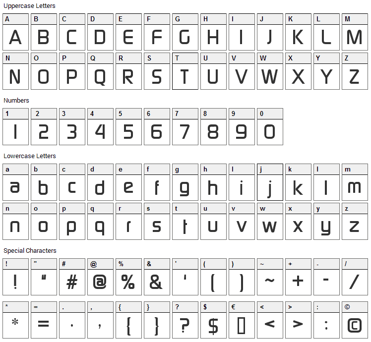 Continuum Font Character Map