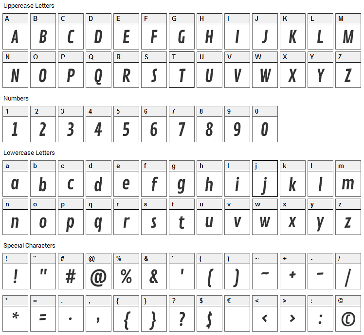Contrail One Font Character Map