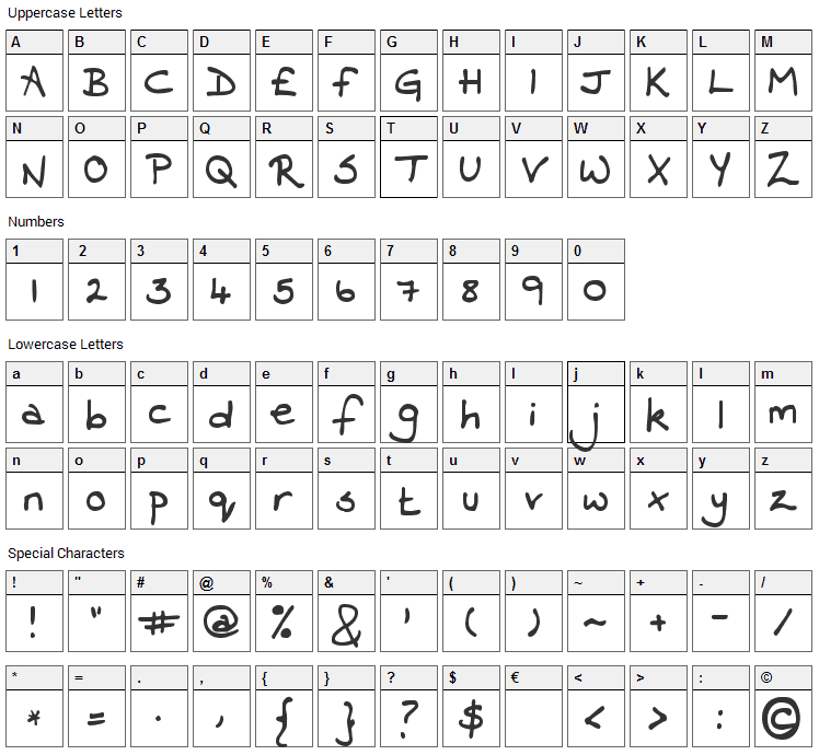 Contrary Mary Font Character Map