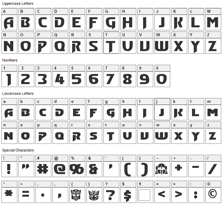 Convoy Font Character Map