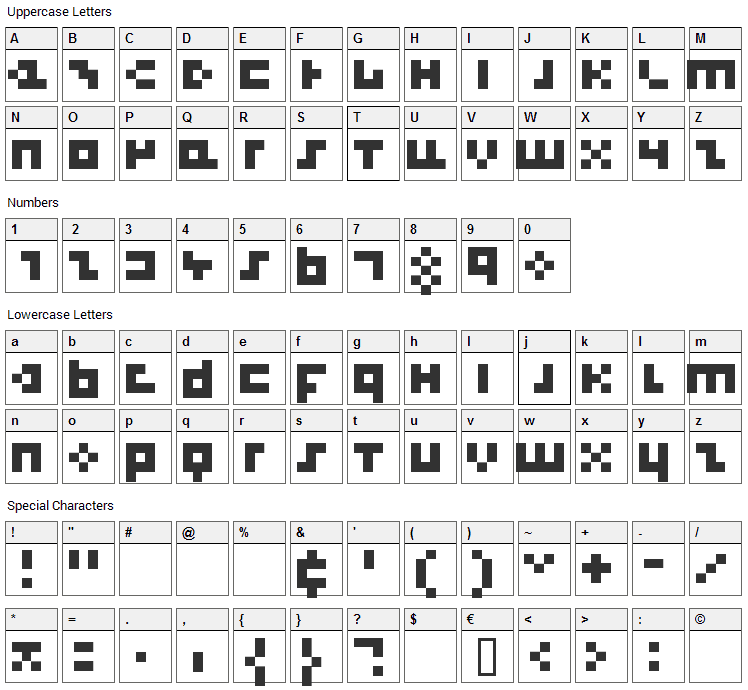 Cool Three Pixels Font Character Map
