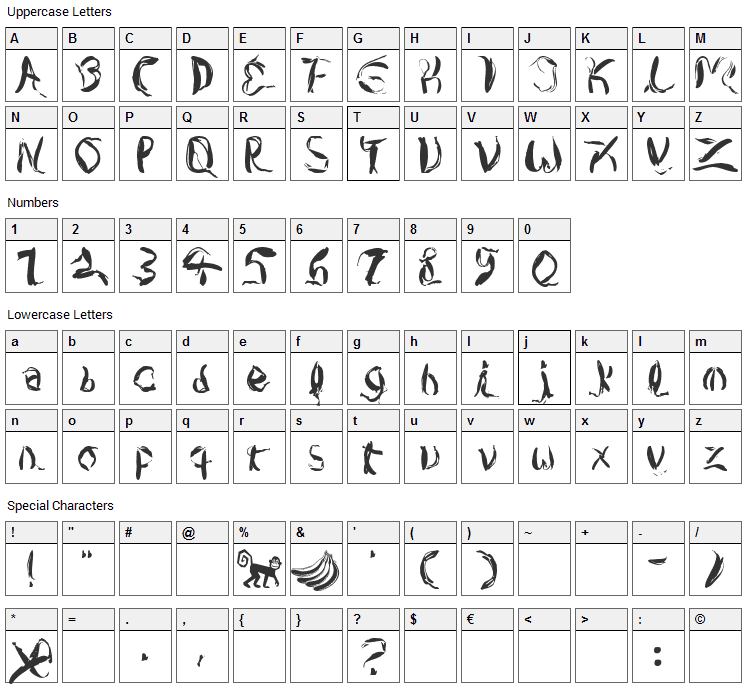 Copa Banana Font Character Map