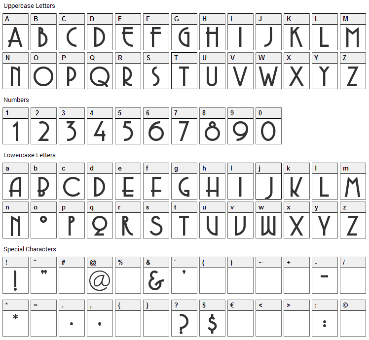 Copasetic Font Character Map