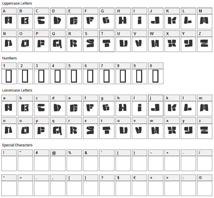 Copycut Font Character Map