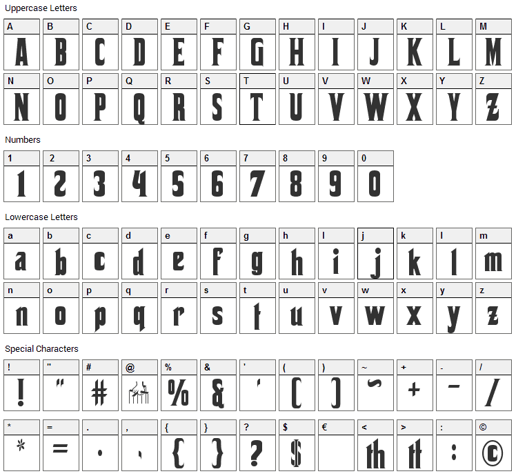 Corleone Font Character Map