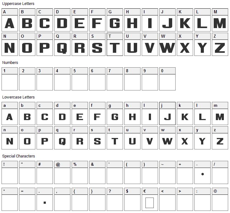 Corporate HQ Font Character Map