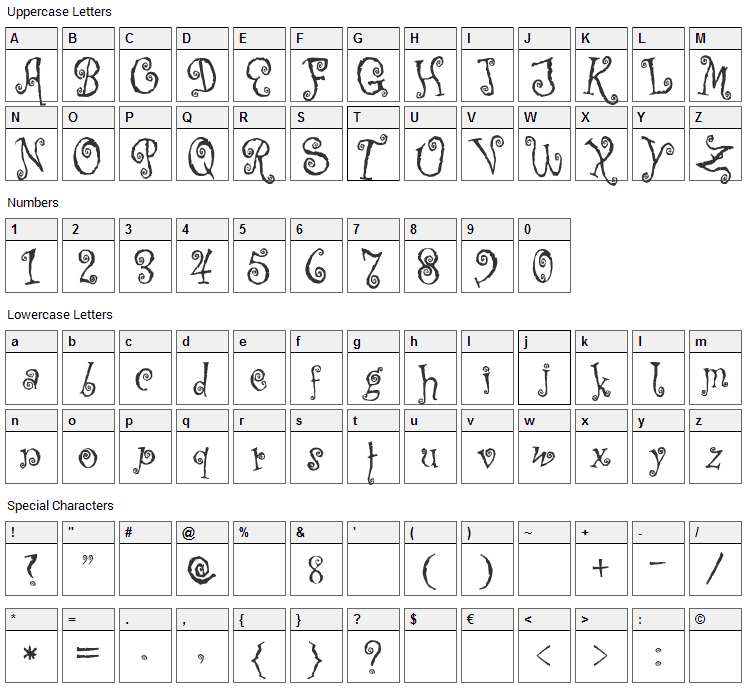 Corps Script Font Character Map